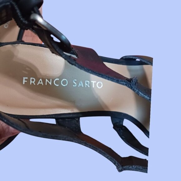 Franco Sarto Black Wedge Sandals Open Toe Cork Wedge Size 8M - Picture 4 of 13